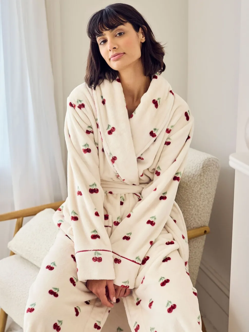 Chelsea Peers Fleece Cherry Print Long Dressing Gown