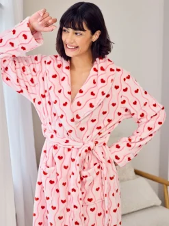 Chelsea Peers Fleece Wavy Stripe Heart Print Long Dressing Gown