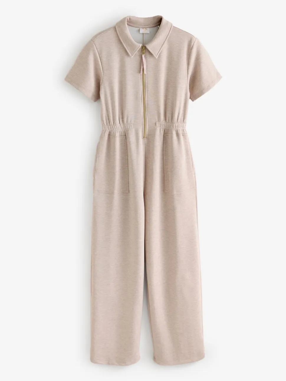 Chelsea Peers Luxe Comfort Scuba Short Sleeve Camel Jumpsuit