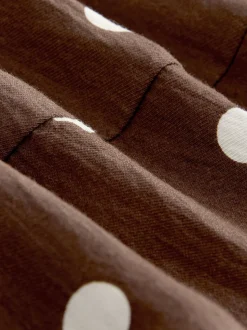 Chocolade Bruin/Ecru met stippen - Printed Long Sleeve Shirt Dress