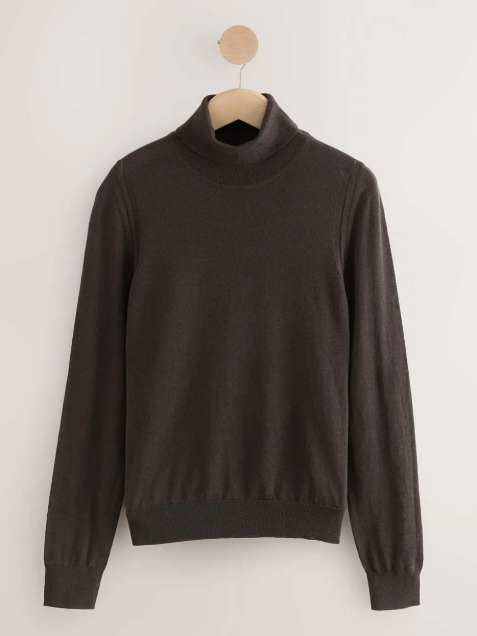Chocoladebruin - 100% Merinowollen N.Premium trui met rolkraag