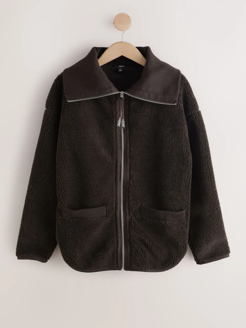 Chocoladebruin - Borg Zip Through Fleece With Rib Collar