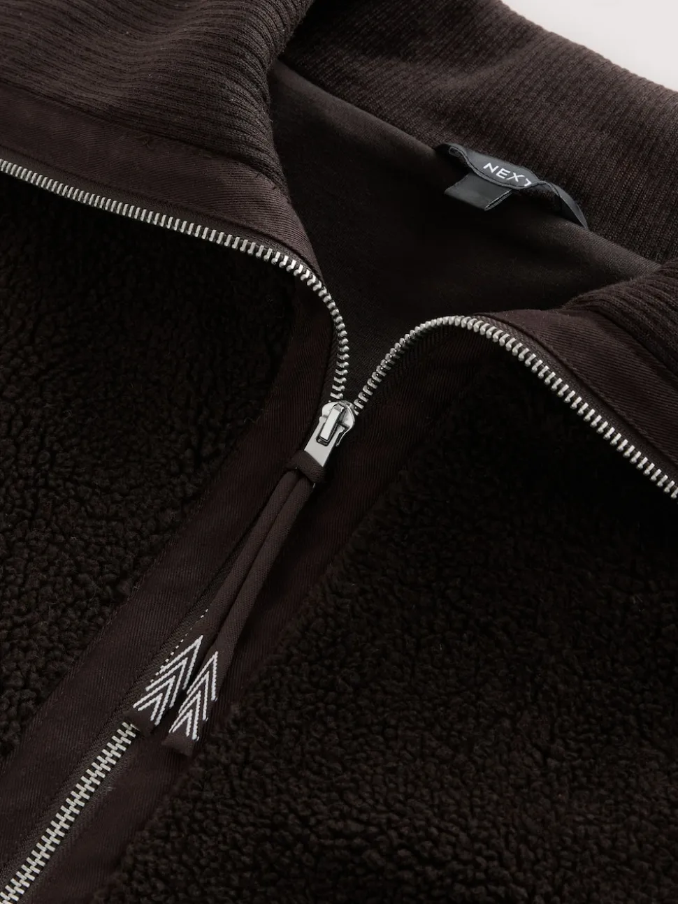 Chocoladebruin - Borg Zip Through Fleece With Rib Collar