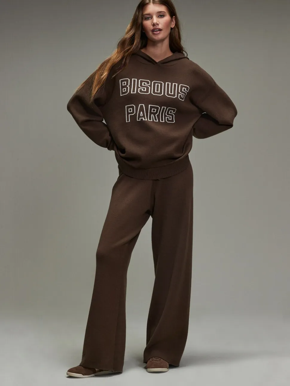 Chocoladebruin - Compact Cosy Wide Leg Tipped Joggers