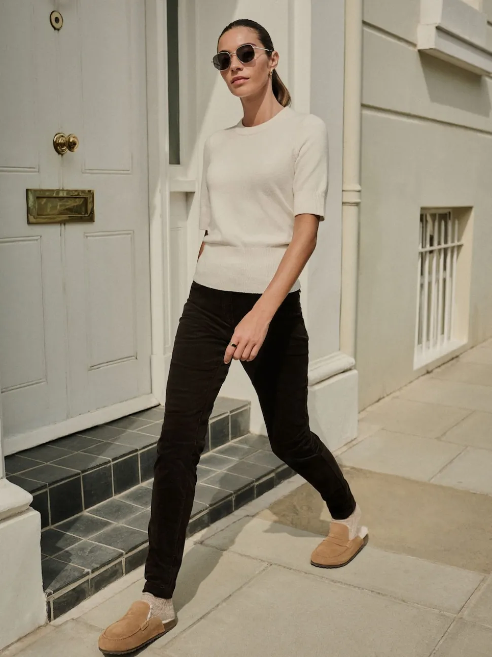 Chocoladebruin - Corduroy skinny broek