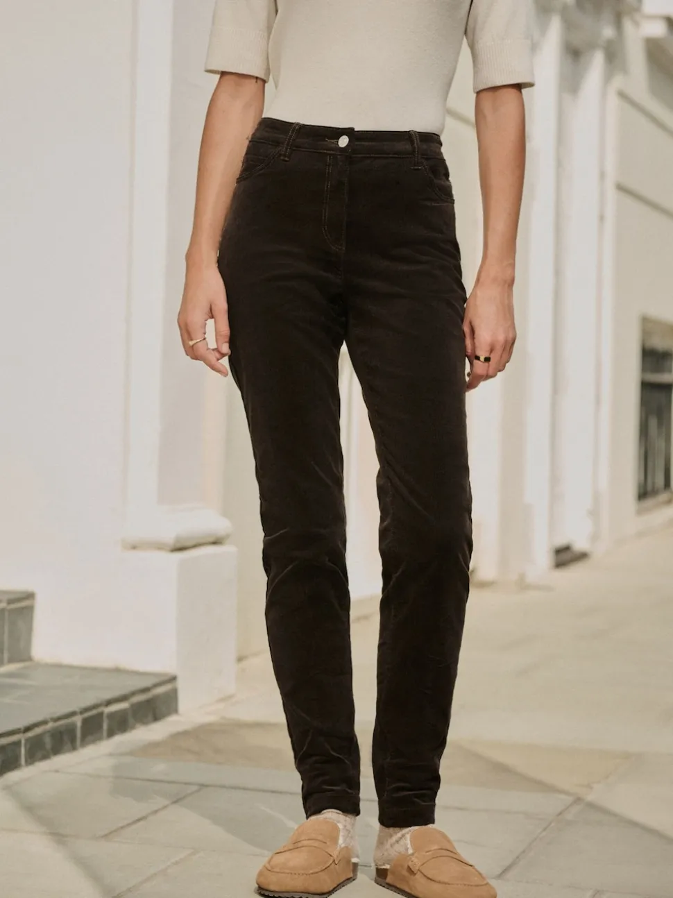 Chocoladebruin - Corduroy skinny broek