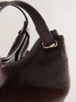 Chocoladebruin - Crossbodytas van imitatiebont