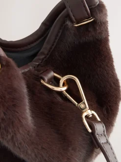 Chocoladebruin - Crossbodytas van imitatiebont