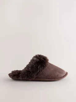Chocoladebruin - Faux Fur Suede Mule Slippers