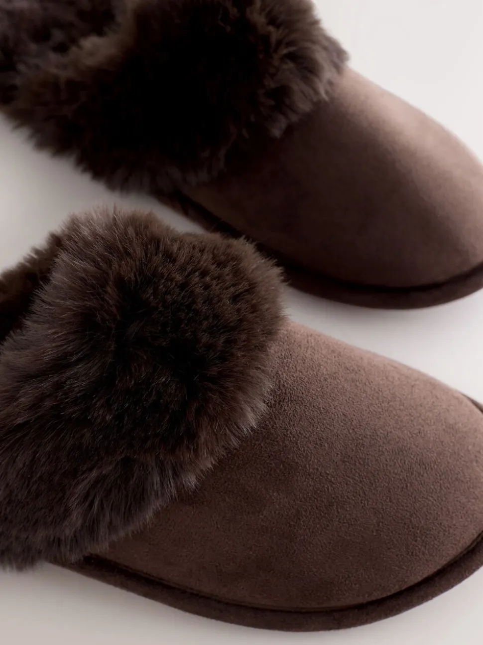Chocoladebruin - Faux Fur Suede Mule Slippers