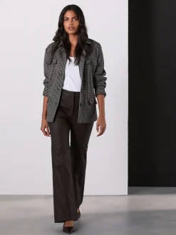 Chocoladebruin - Faux Leather Flared Trousers