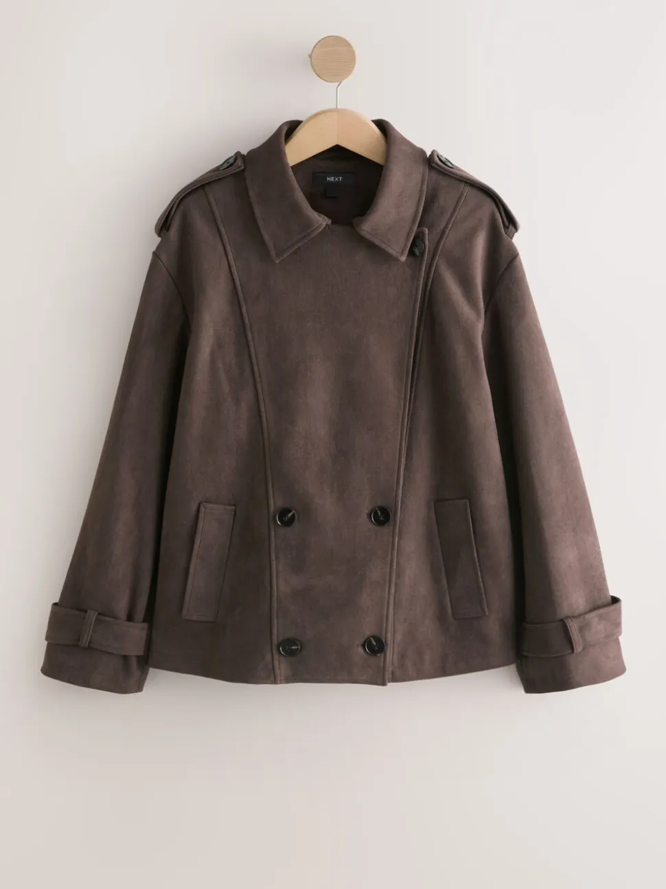 Chocoladebruin - Faux Suede Cropped Trench Coat