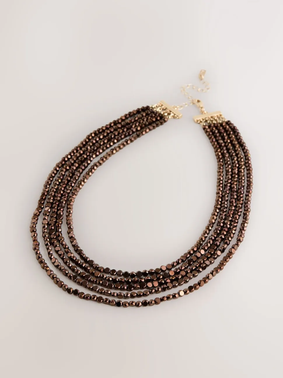 Chocoladebruin - Flat Facetted Bead Graduated Layer Necklace