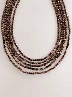 Chocoladebruin - Flat Facetted Bead Graduated Layer Necklace