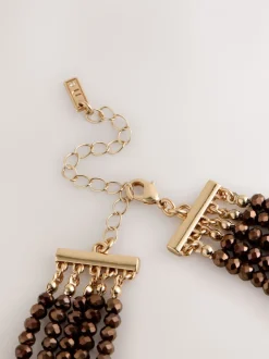 Chocoladebruin - Flat Facetted Bead Graduated Layer Necklace