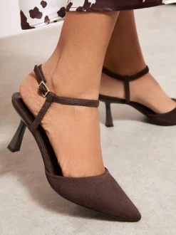 Chocoladebruin - Friends Like These Mid Stiletto Heel Ankle Strap Formal Court Shoes