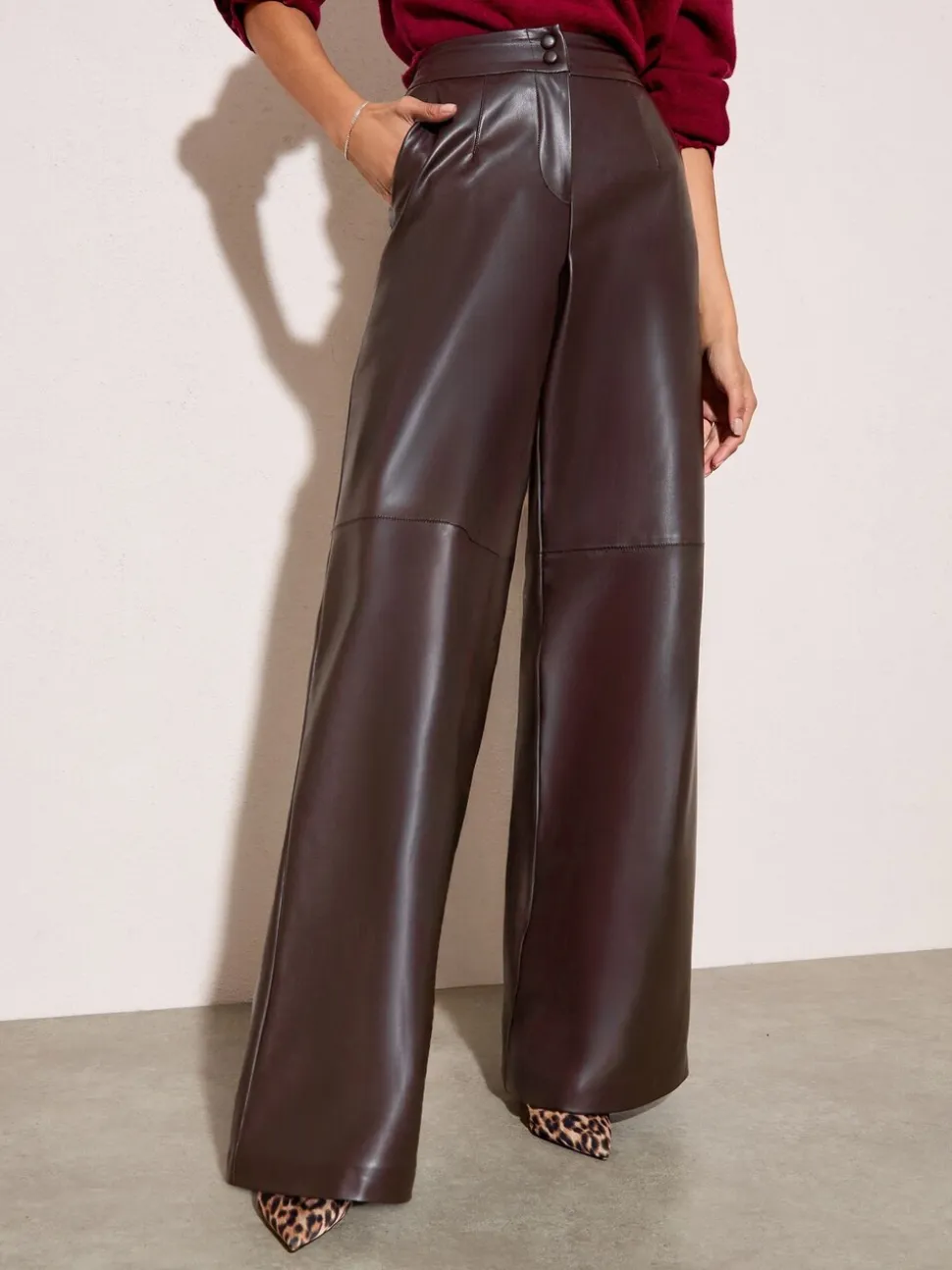 Chocoladebruin - Friends Like These X Lucy Mecklenburgh Faux Leather Tailored Wide Leg Trousers