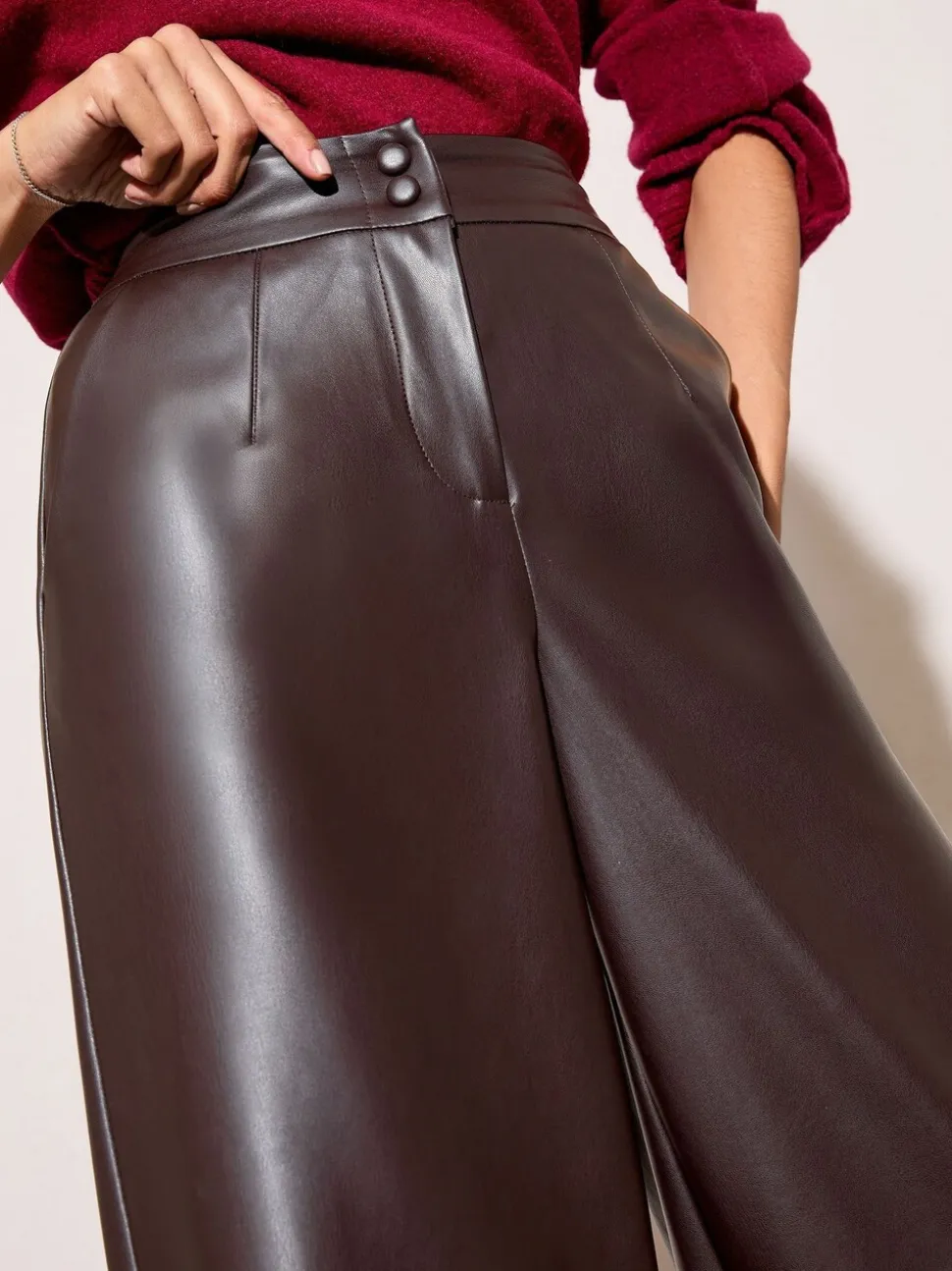 Chocoladebruin - Friends Like These X Lucy Mecklenburgh Faux Leather Tailored Wide Leg Trousers