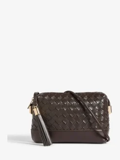 Chocoladebruin - Friends Like These Weave Knotted Handle Cross-Body Bag
