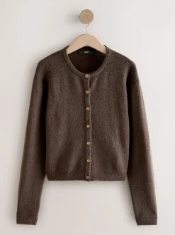 Chocoladebruin - Gebreid vest met ronde hals