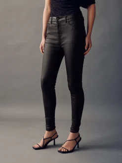 Chocoladebruin - Gecoate denim skinny jeans