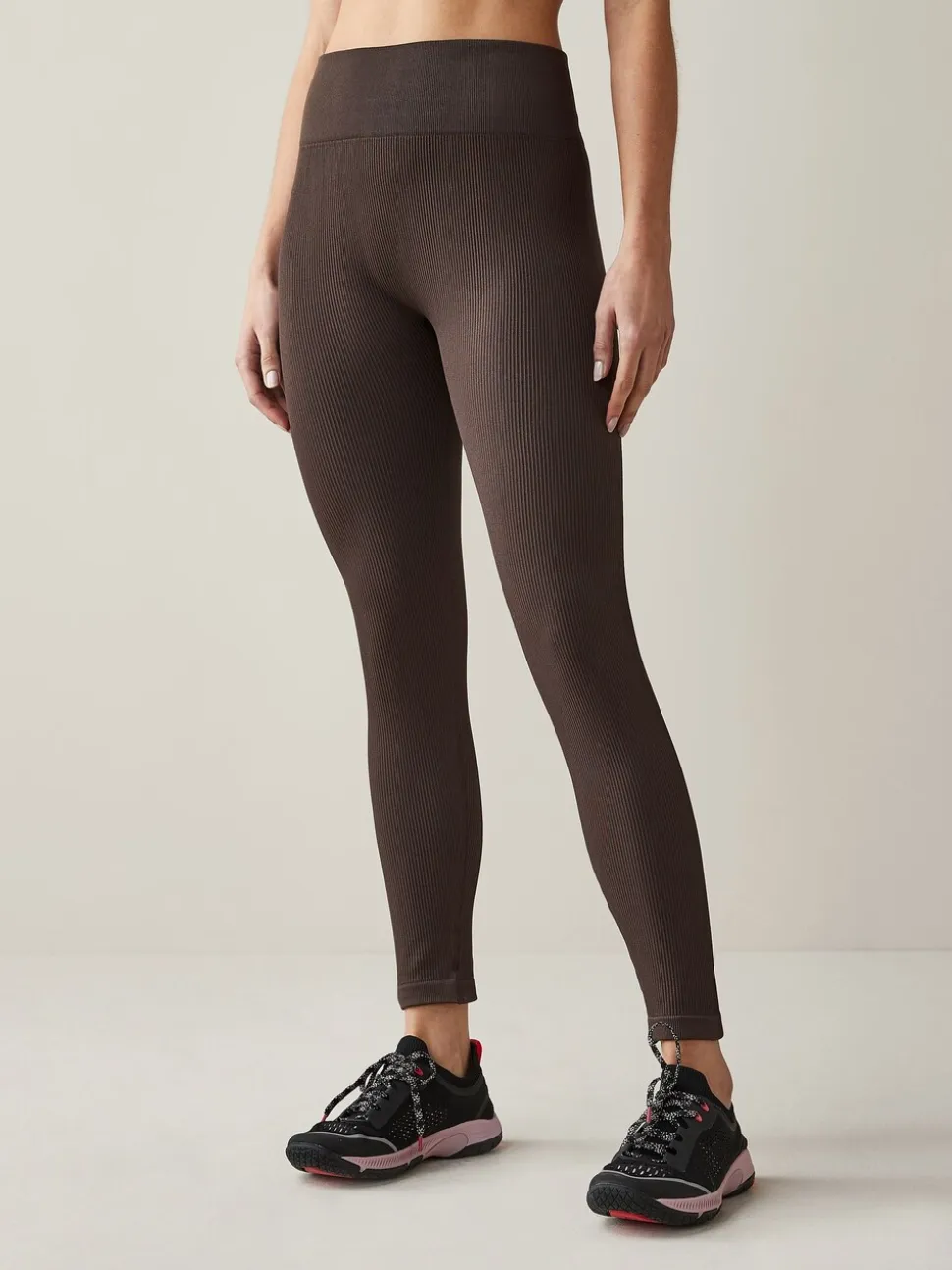 Chocoladebruin - Geribbelde naadloze legging met hoge taille