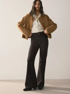 Chocoladebruin - High Rise Stretch Flare Jeans
