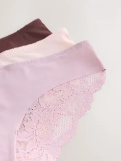 Chocoladebruin / Huidskleur / Mauve / Roze - 3 Niet-aftekenende slips met kanten achterkant