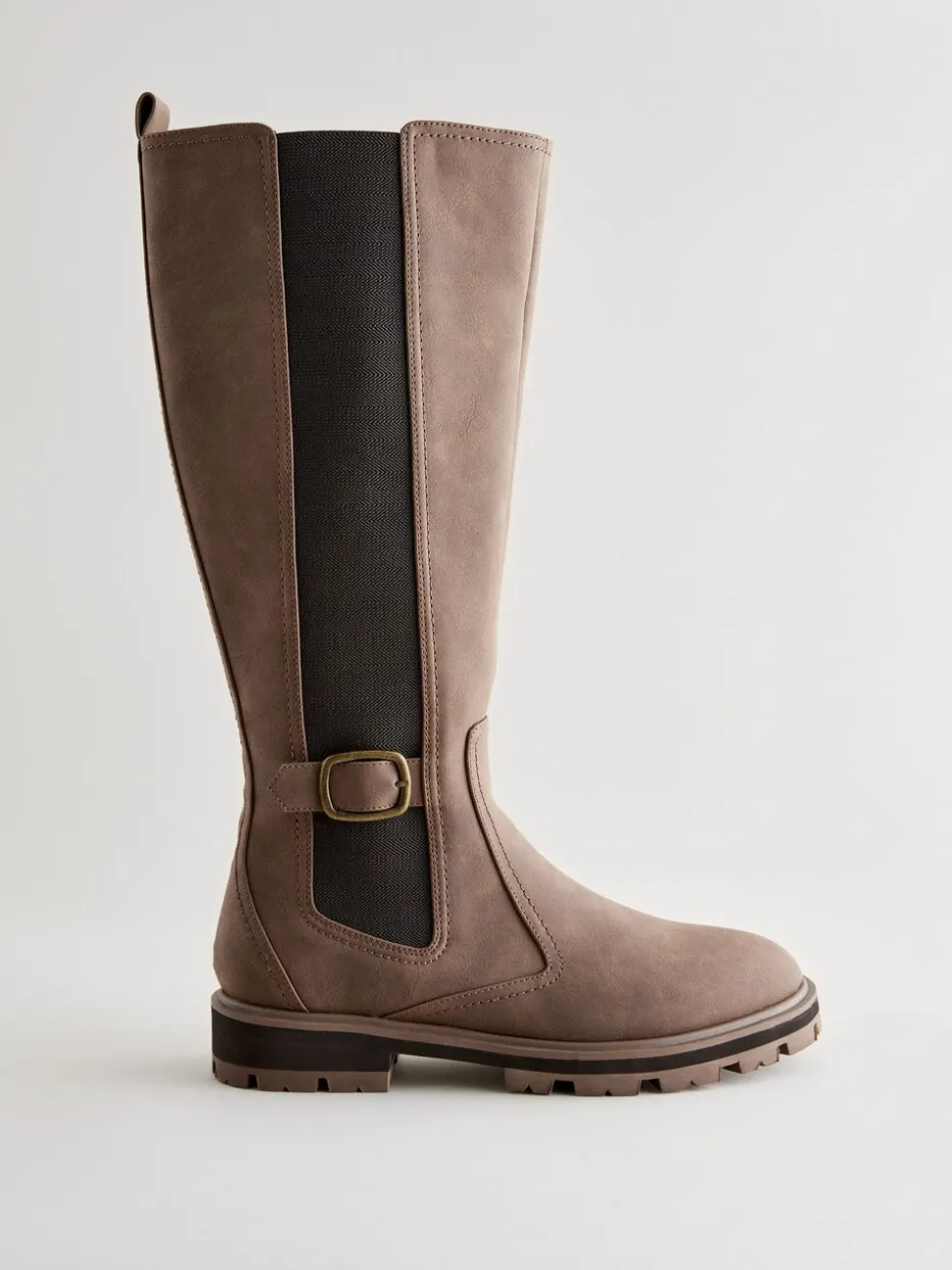 Chocoladebruin - Kniehoge Chelsea Boots met gesp