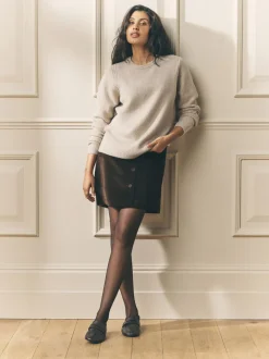 Chocoladebruin - Laura Ashley Dogtooth Check Mini Skirt with Wool