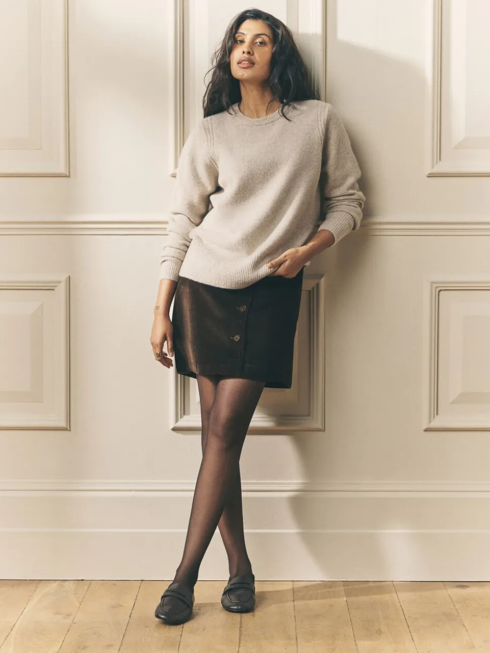 Chocoladebruin - Laura Ashley Dogtooth Check Mini Skirt with Wool