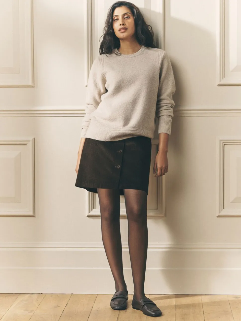 Chocoladebruin - Laura Ashley Dogtooth Check Mini Skirt with Wool