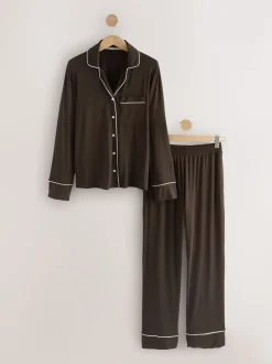 Chocoladebruin - Laura Ashley modale pyjama met knopen