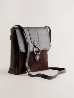 Chocoladebruin - Leren messenger-tas met vak