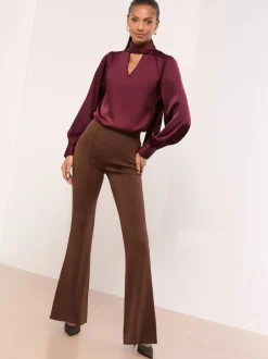 Chocoladebruin - Lipsy - Contour flare bootleg-broek met hoge taille