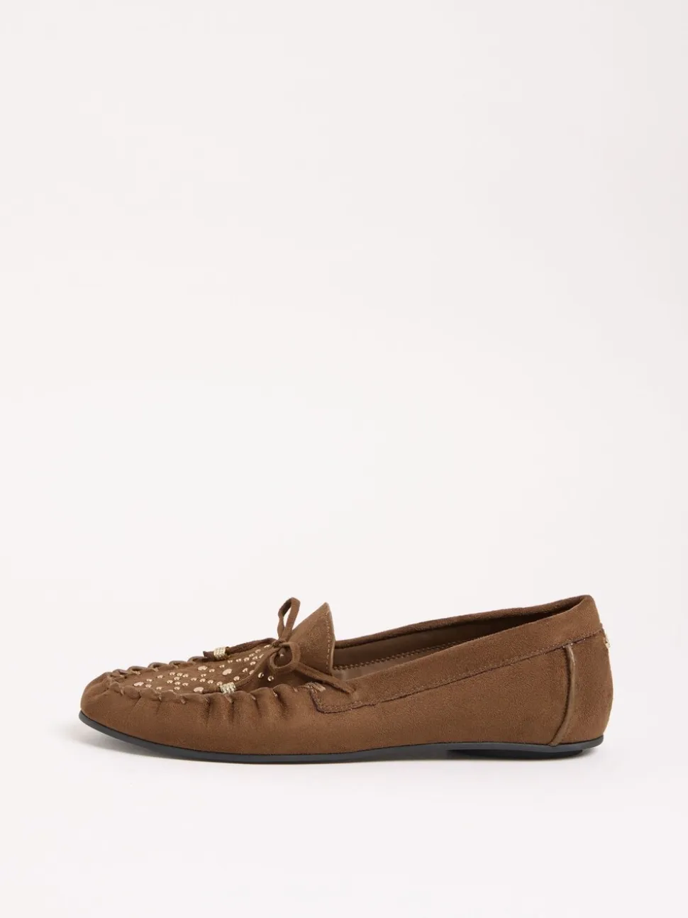 Chocoladebruin - Lipsy casual mocassin instappers van imitatieleer met studs