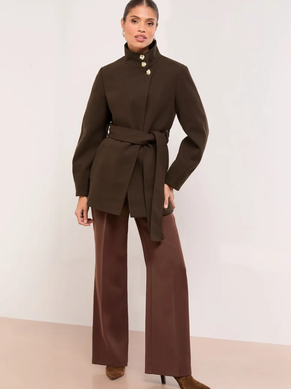 Chocoladebruin - Lipsy Funnel Neck Mid Length Coat
