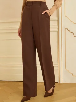 Chocoladebruin - Love & Roses broek met wijde pijpen