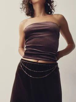 Chocoladebruin - Metallic Skinny Tiered Beaded Belt