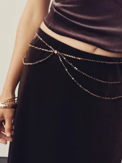 Chocoladebruin - Metallic Skinny Tiered Beaded Belt