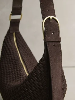 Chocoladebruin - N. Premium Suede Sling Weave Schoudertas