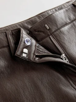 Chocoladebruin - Nothing Ordinary Faux Leather Barrel Leg Trousers