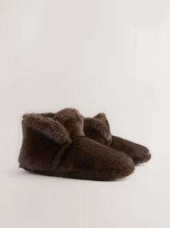 Chocoladebruin - Pantoffellaarzen met imitatiebont