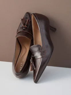 Chocoladebruin - Premium Leather With Motionflex Point Toe Tassel Heels Loafers