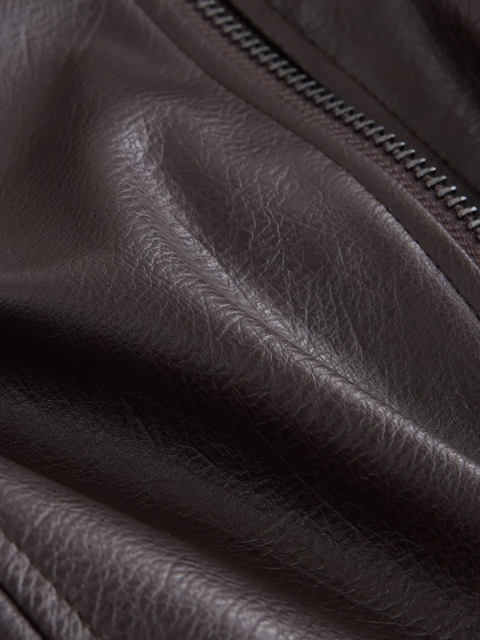 Chocoladebruin - PU Bomber Jacket with Faux Fur Trim