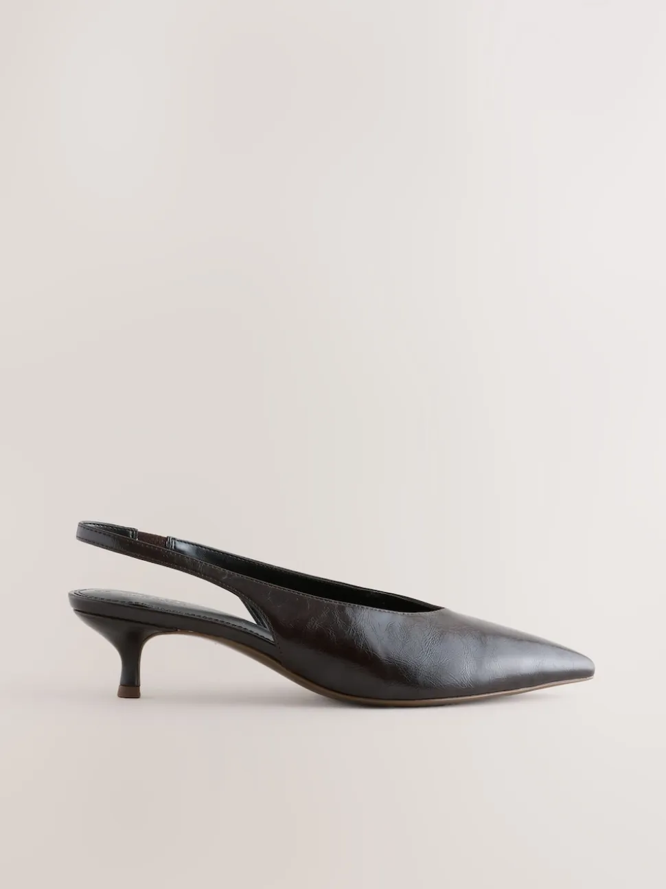 Chocoladebruin - Punt Toe Lage Slingback Naaldhak Schoenen