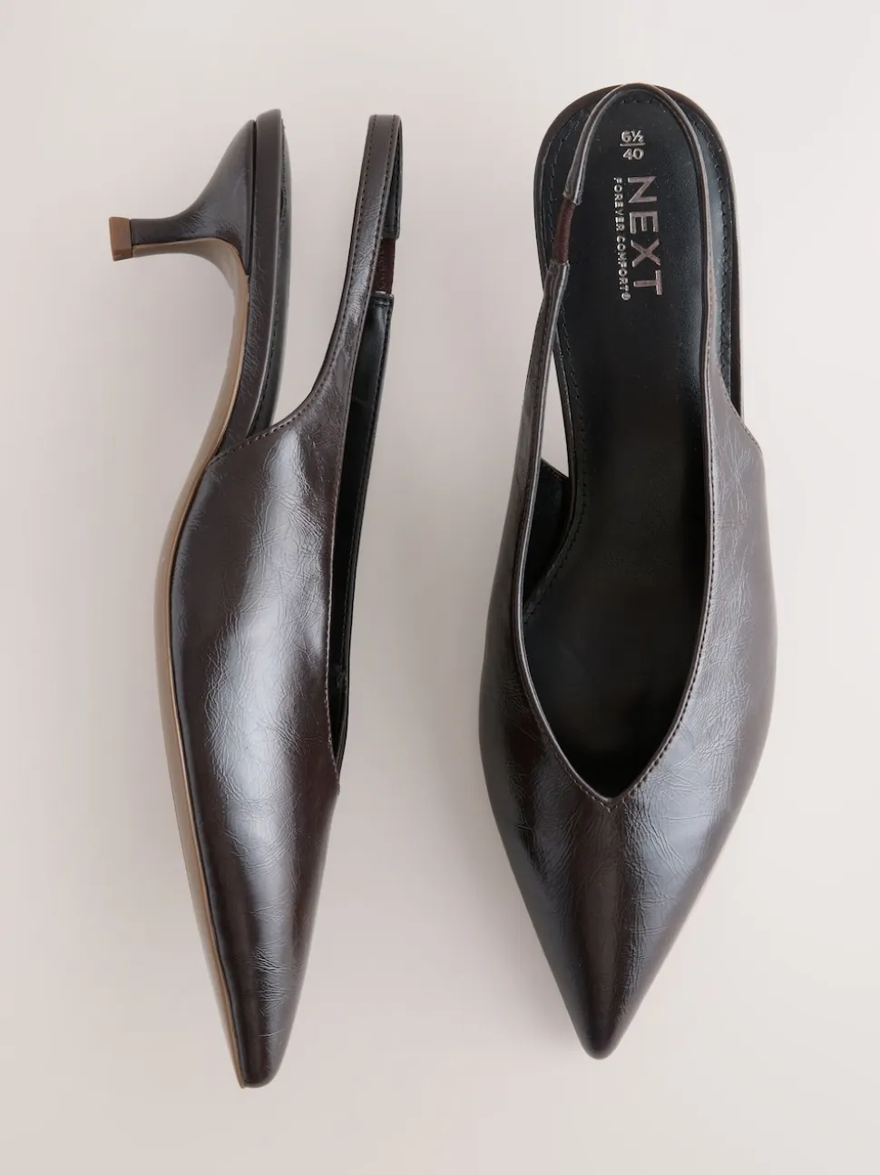 Chocoladebruin - Punt Toe Lage Slingback Naaldhak Schoenen