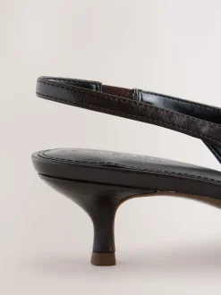 Chocoladebruin - Punt Toe Lage Slingback Naaldhak Schoenen