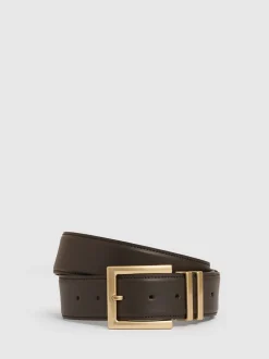 Chocoladebruin - Reiss Brompton leren riem met vierkante gesp