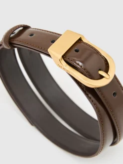 Chocoladebruin - Reiss Hazel Leren Riem met Gebogen Gesp